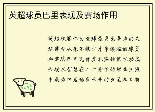 英超球员巴里表现及赛场作用